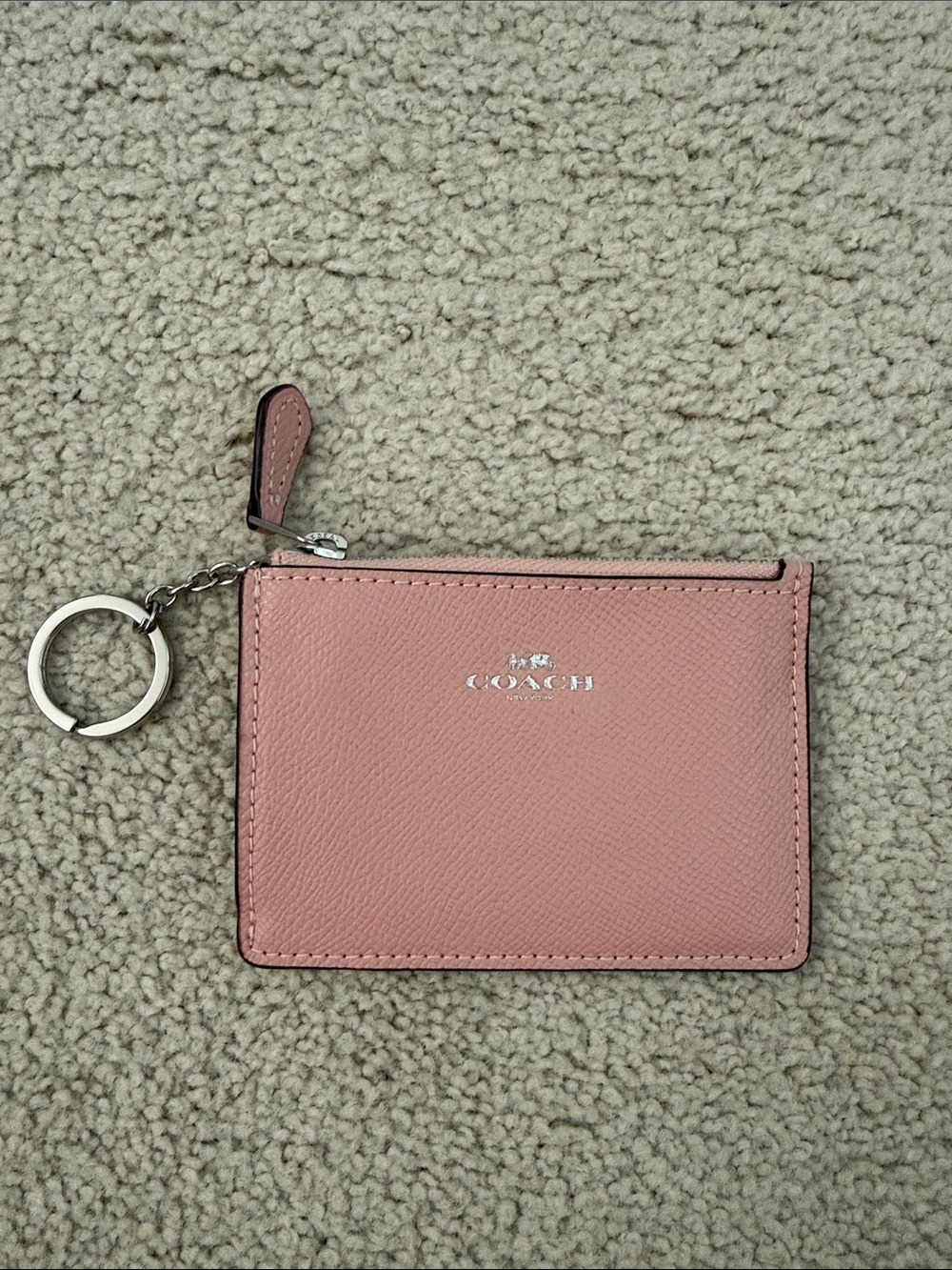 Coach Pebble Leather Card Case with Key Ring - Dusty Rose
